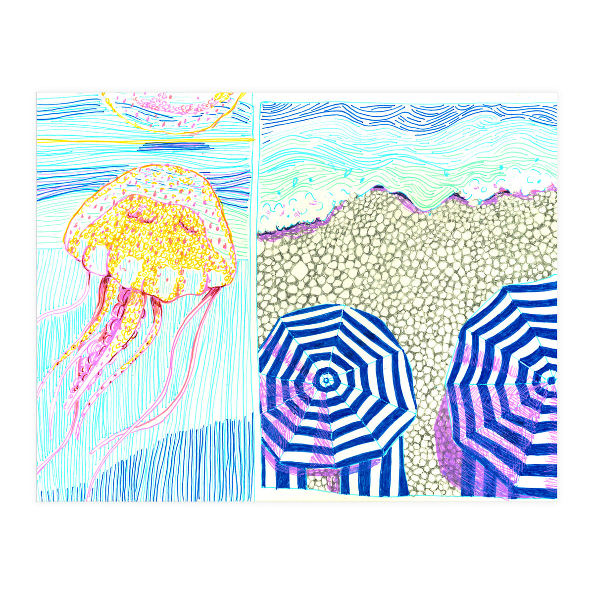 Provence Jelly fish & beach (Print Only)