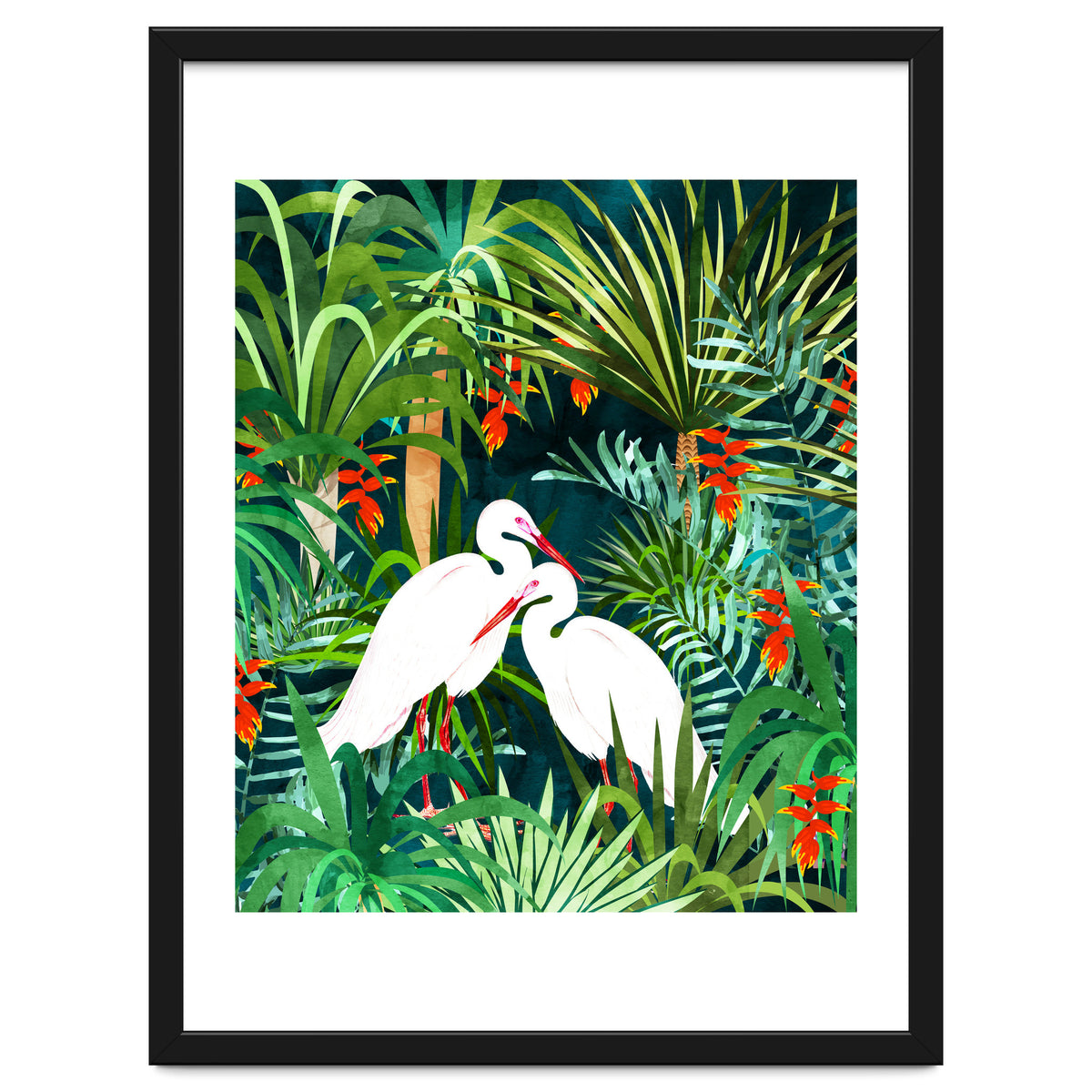 To Me, You're The Perfect Heron, Tropical Jungle Wildlife Animals Birds, Botanical Stork Painting
