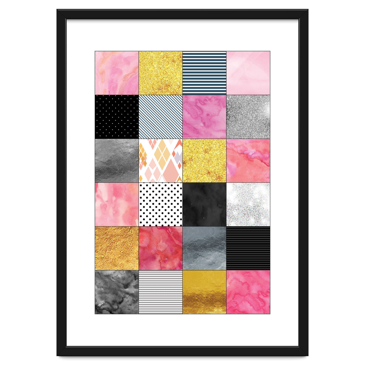 Pink Silver And Gold Quilt Art