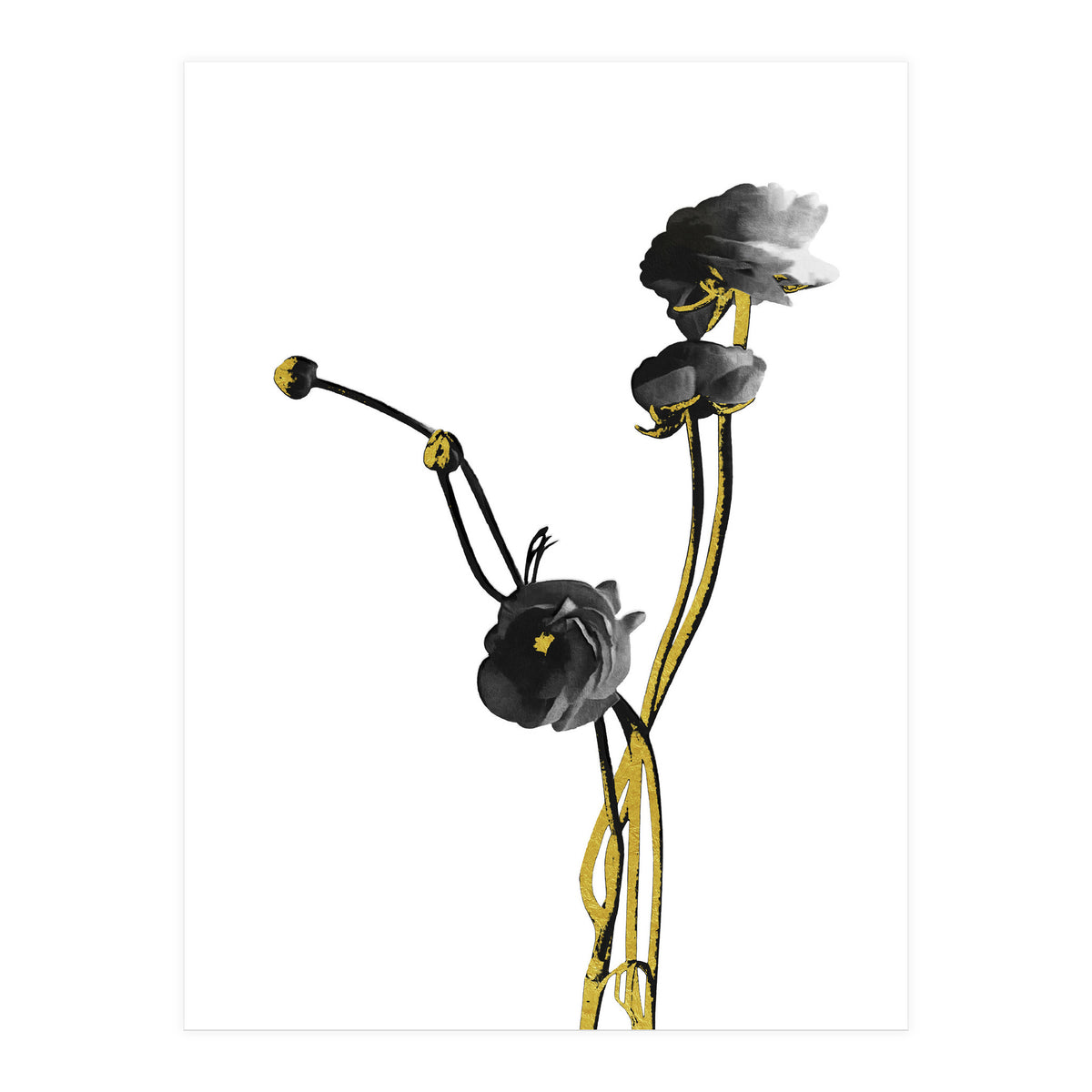 Flower Minimal Black And Gold 04 (Print Only)
