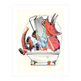 Dinosaur Triceratops in the Shower, funny bathroom humour (Print Only) thumbnail