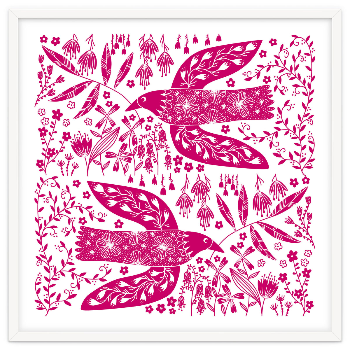 Doves And Flowers Magenta Pink