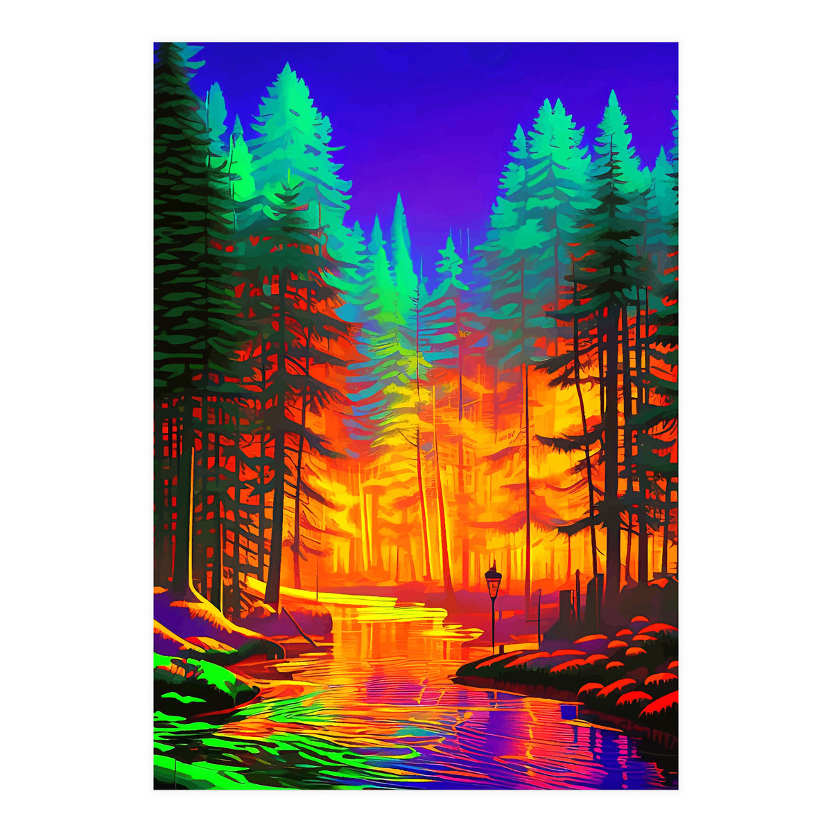 The Neon Mirage, Forest Trees Nature, Eclectic Electric Pop Art, Colorful Bright Contemporary Modern (Print Only)