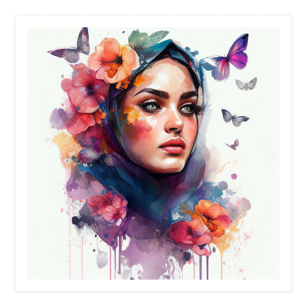 Watercolor Floral Arabian Woman #5 (Print Only)