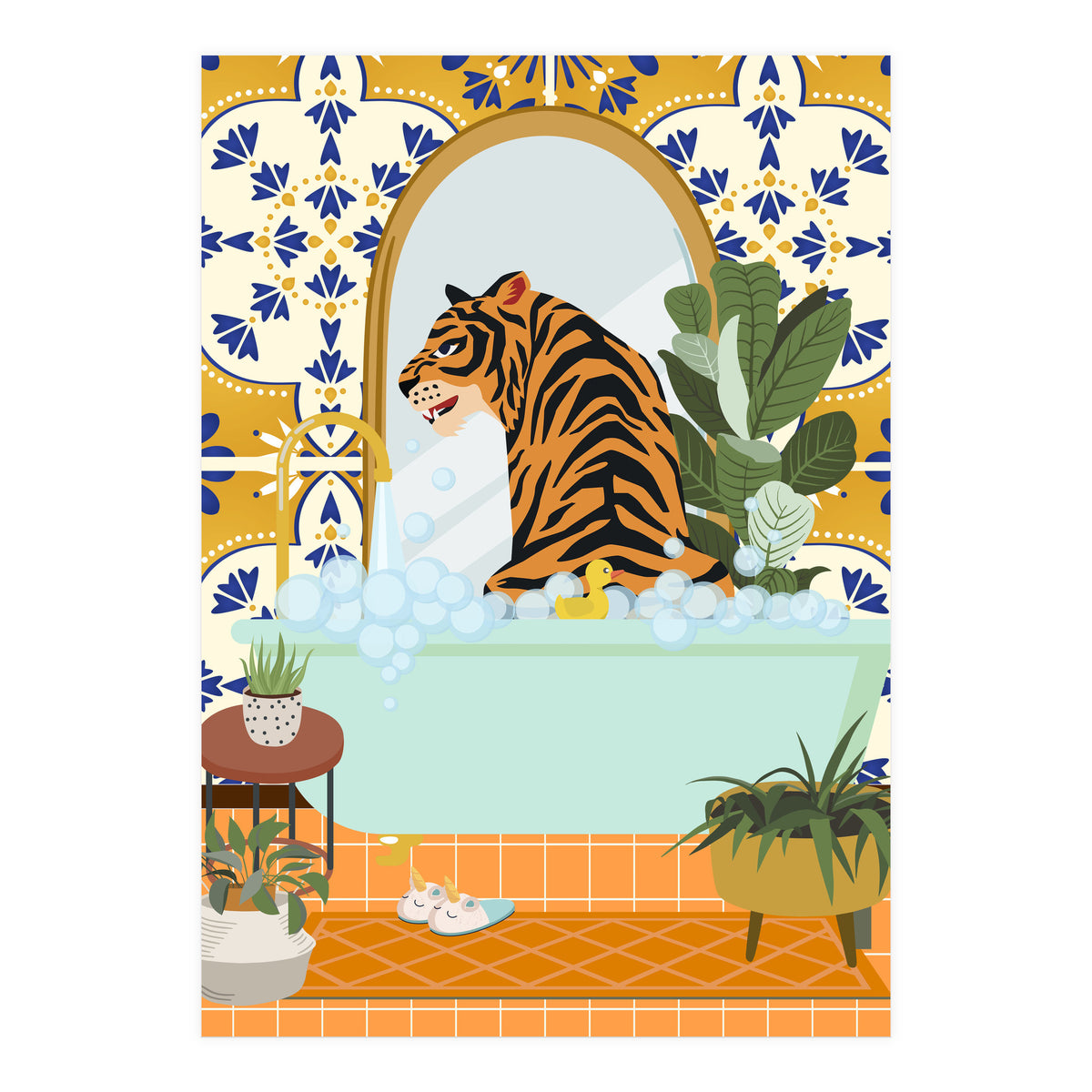 Tiger Bathing in Moroccan Style Bathroom (Print Only)