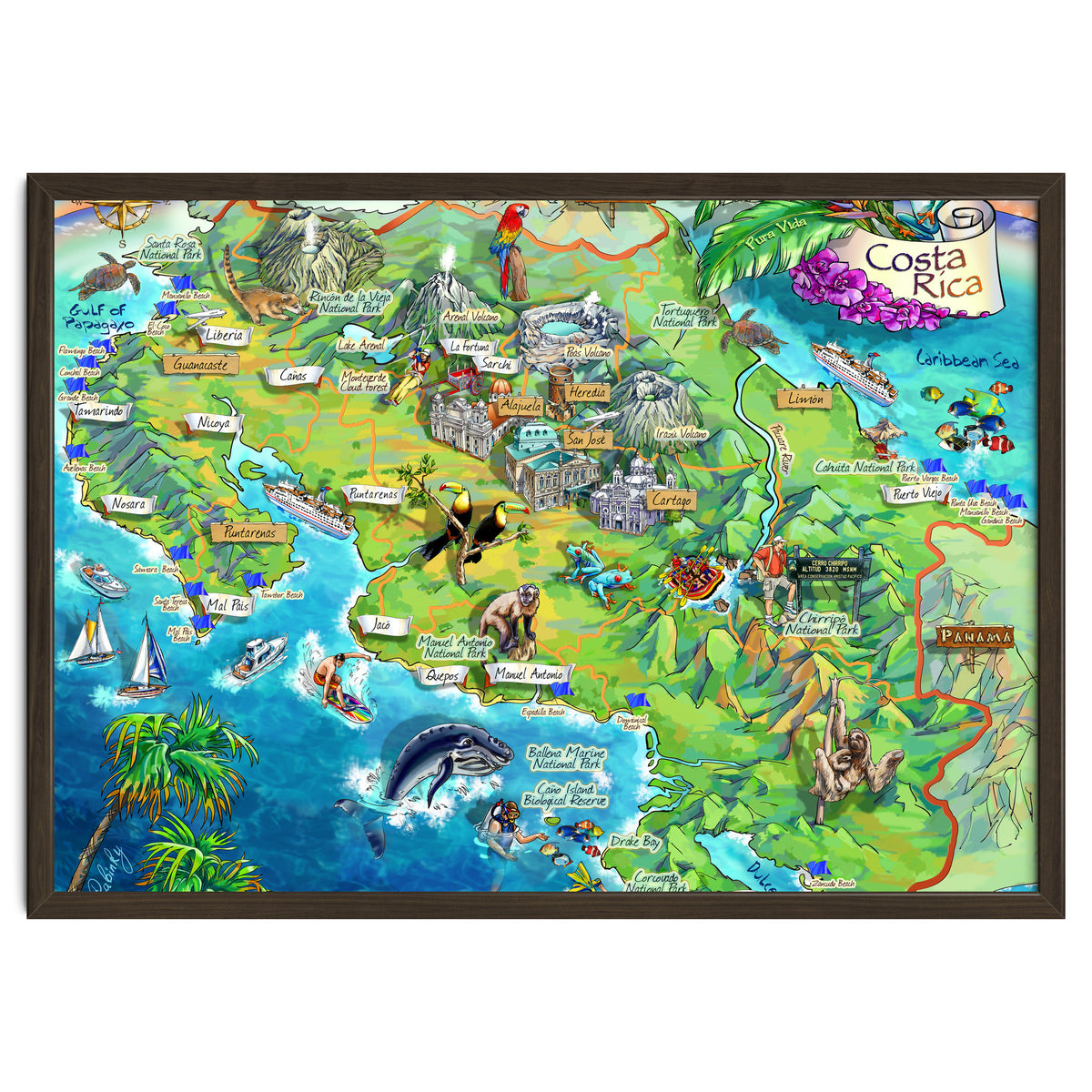 Costa Rica Map Illustration