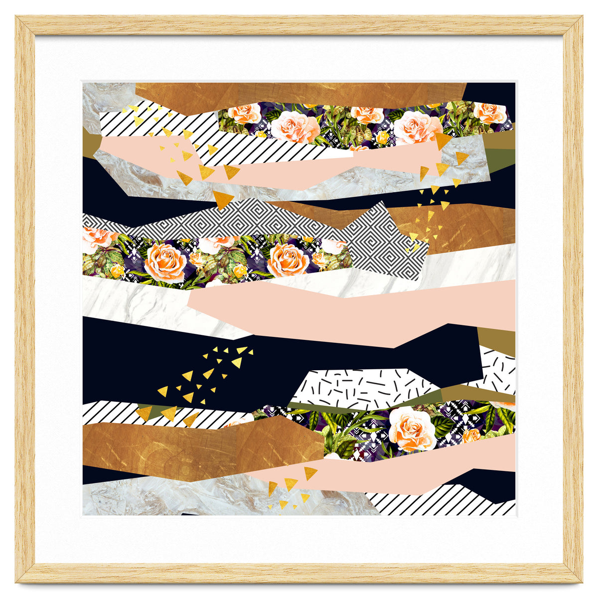 Collage of textured shapes and flowers