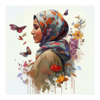 Watercolor Floral Muslim Woman #2 (Print Only)