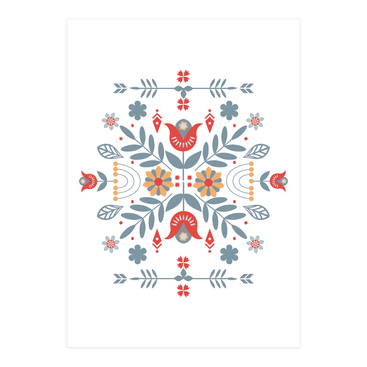 Scandinavian Folk Retro Flower Pattern (Print Only)