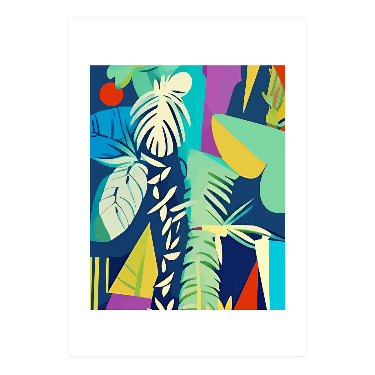 Tropical Wilderness, Abstract Botanical Jungle Plants, Pop of Color Eclectic Shapes Nature (Print Only)
