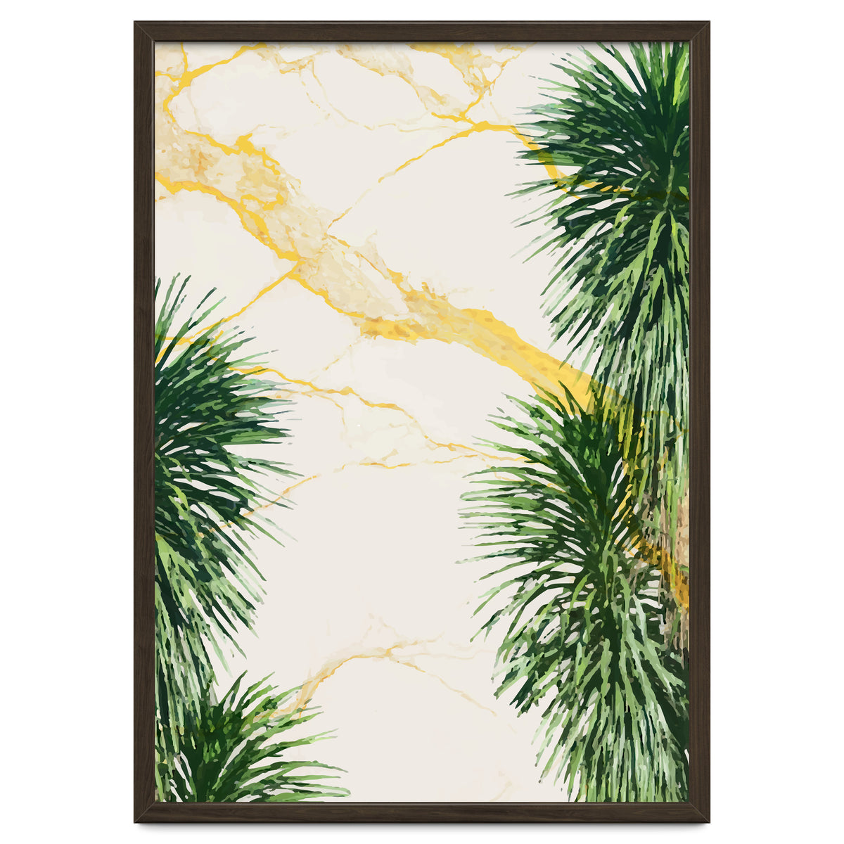 Gold marble texture with palm tree