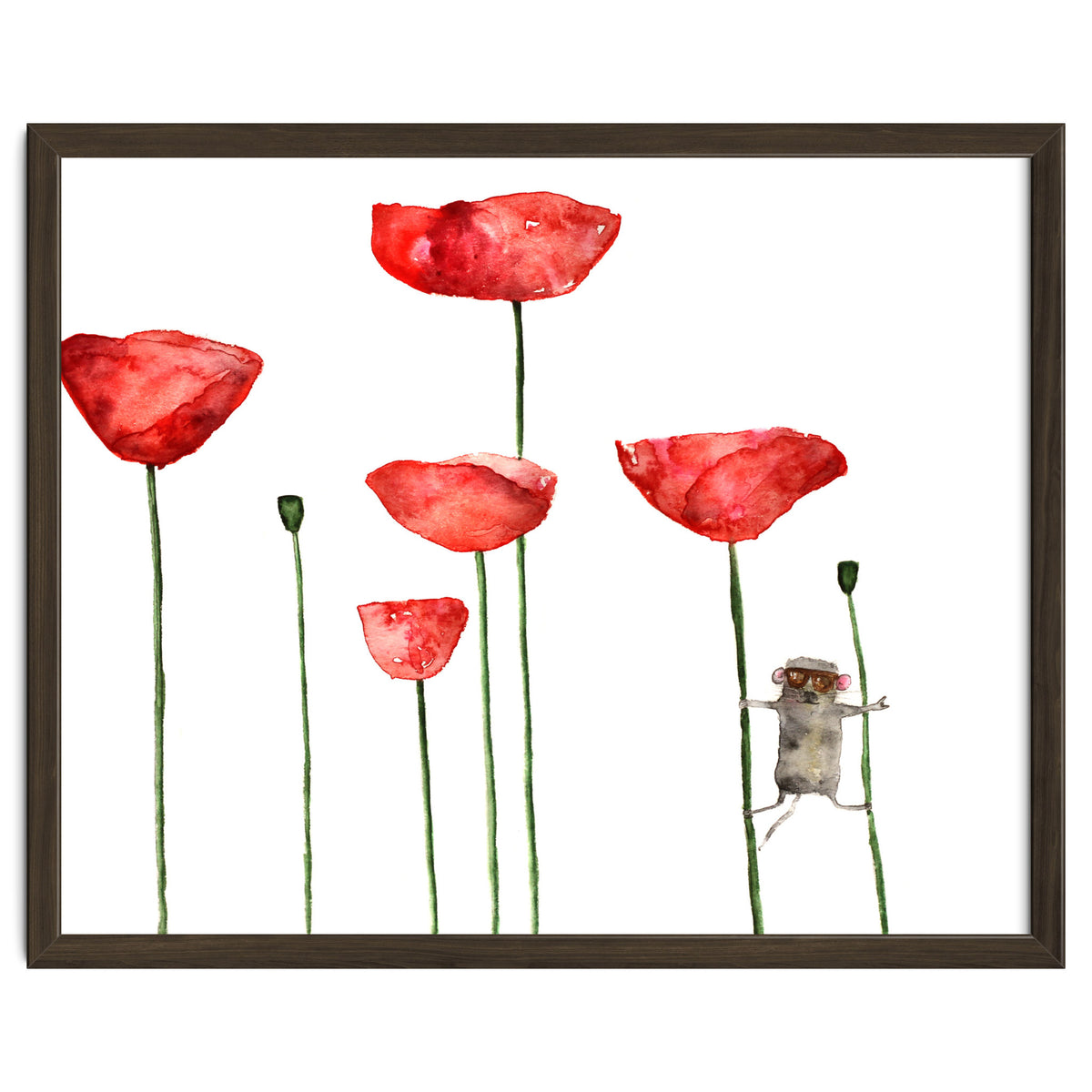 Little mouse loves big poppies || watercolor for nursery