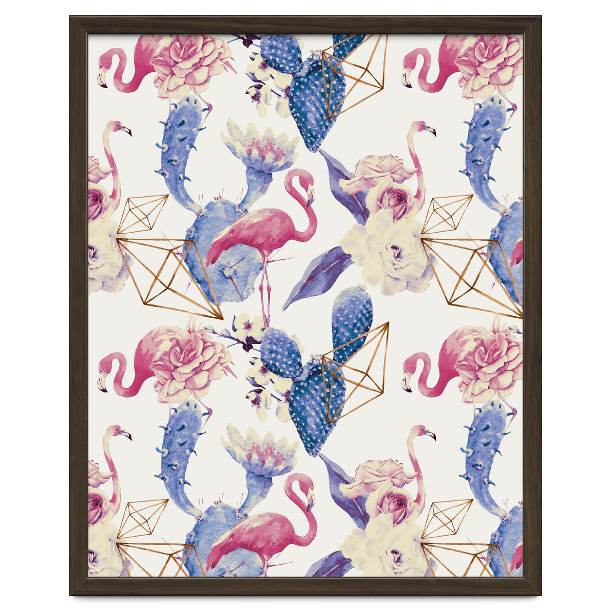 Flamingos, geometric and flowers 02