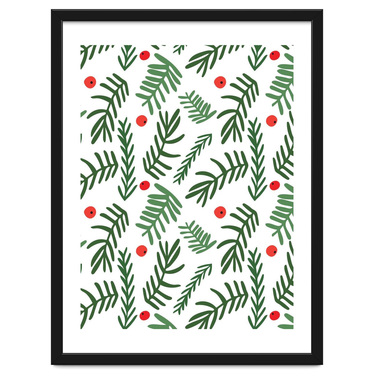 Pine Tree Branches With Christmas Berries Pattern