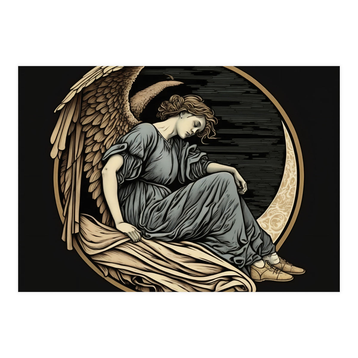 Angel On The Moon Art Nouveau (Print Only)