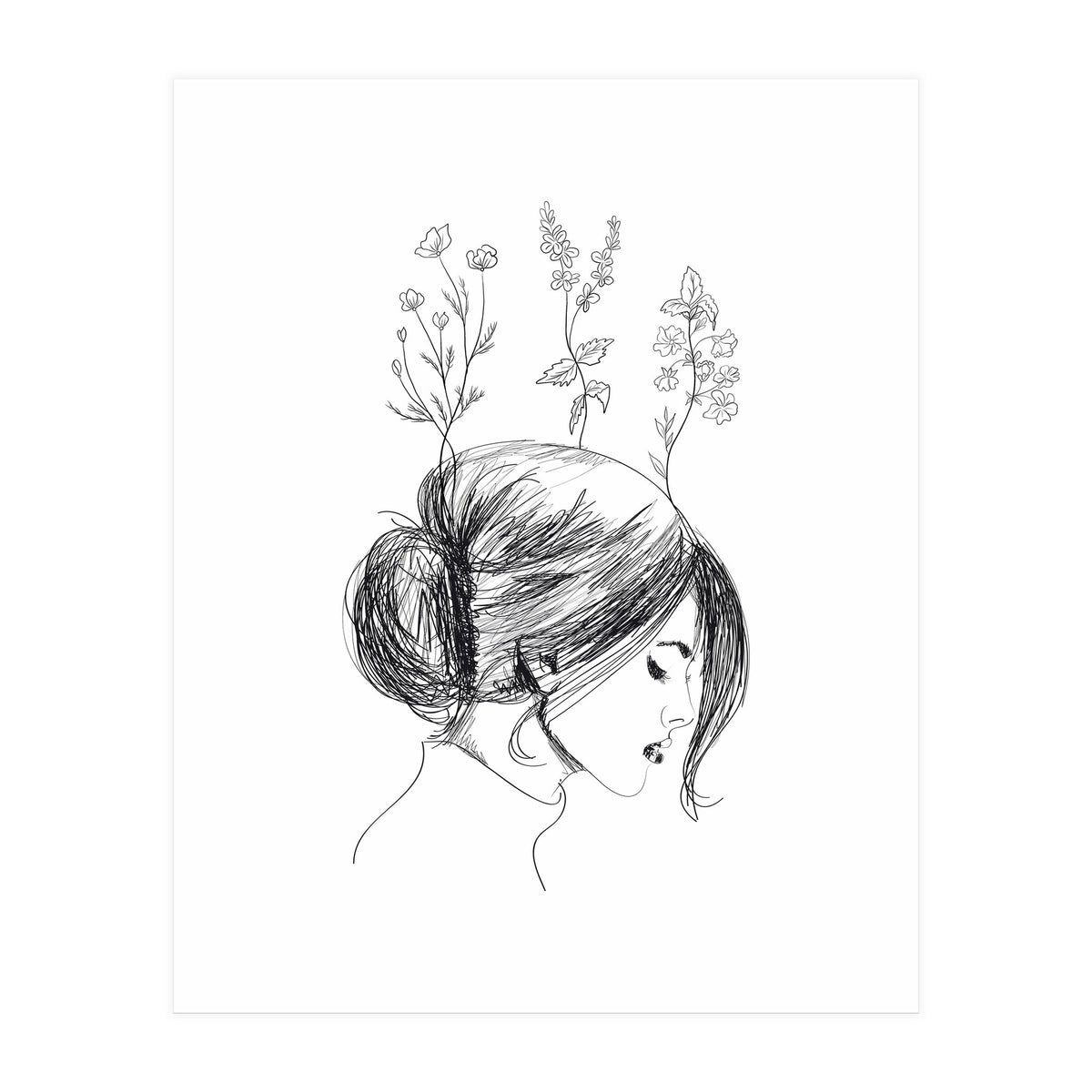Hand Drawn Flower Girl (Print Only)