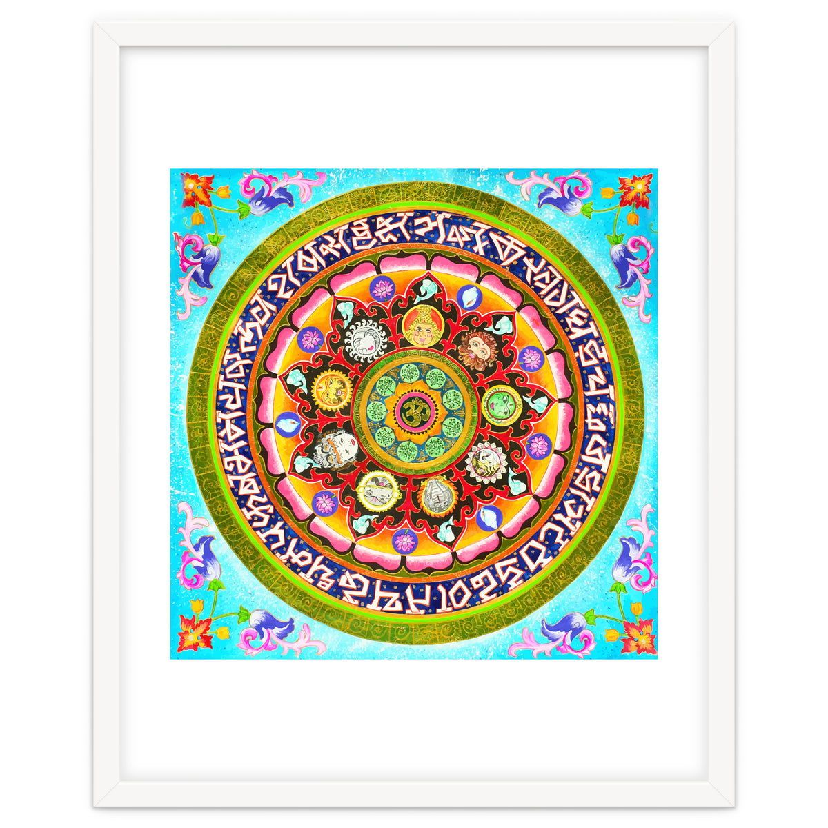 Chakra Mandala, Ayurveda Yoga Aum, Eclectic Colorful Bohemian Sun Sign Moon Sign Zodiac Astrology