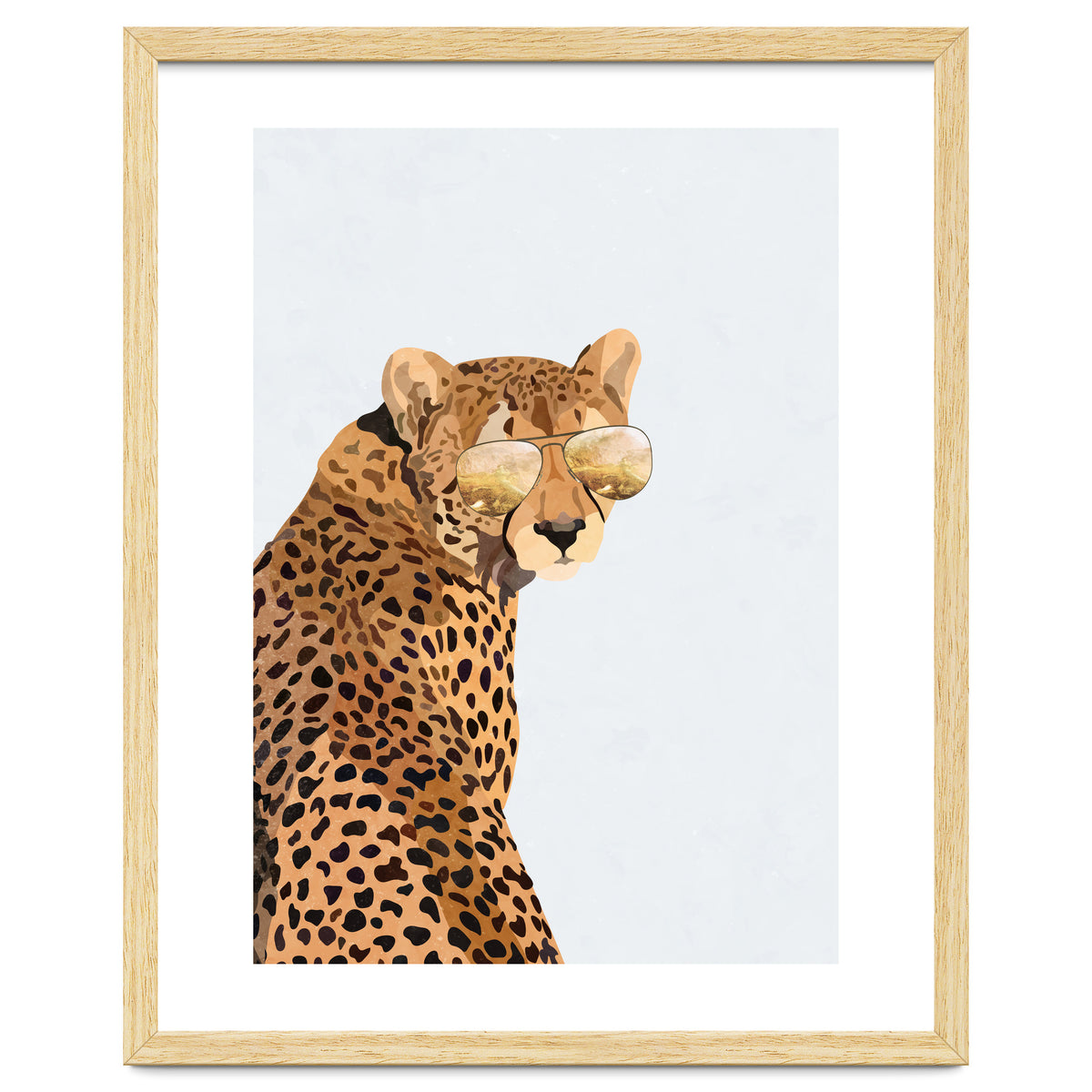 Cool Cat Cheetah Portrait with Gold Sunglasses