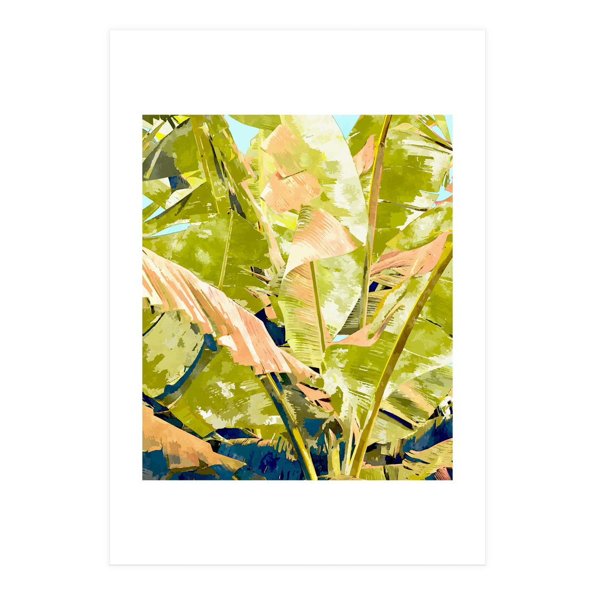 Blush Banana Tree, Tropical Banana Leaves Painting (Print Only)