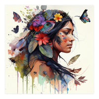 Watercolor Floral Indian Native Woman #15 (Print Only)