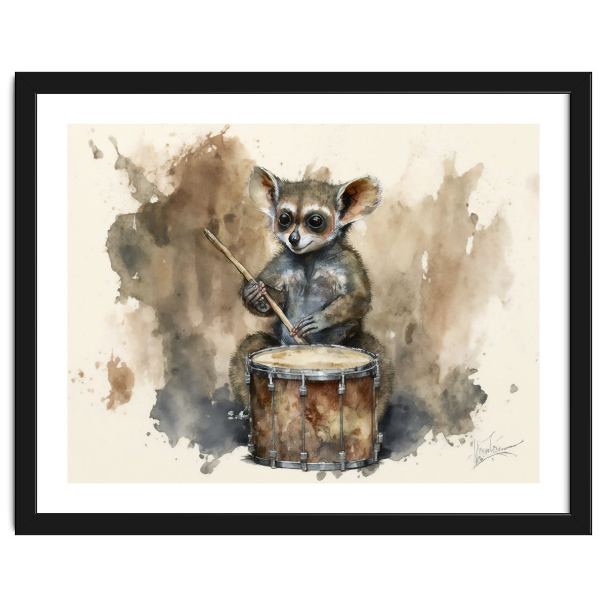 Bush Baby Playing Drum Watercolor Painting