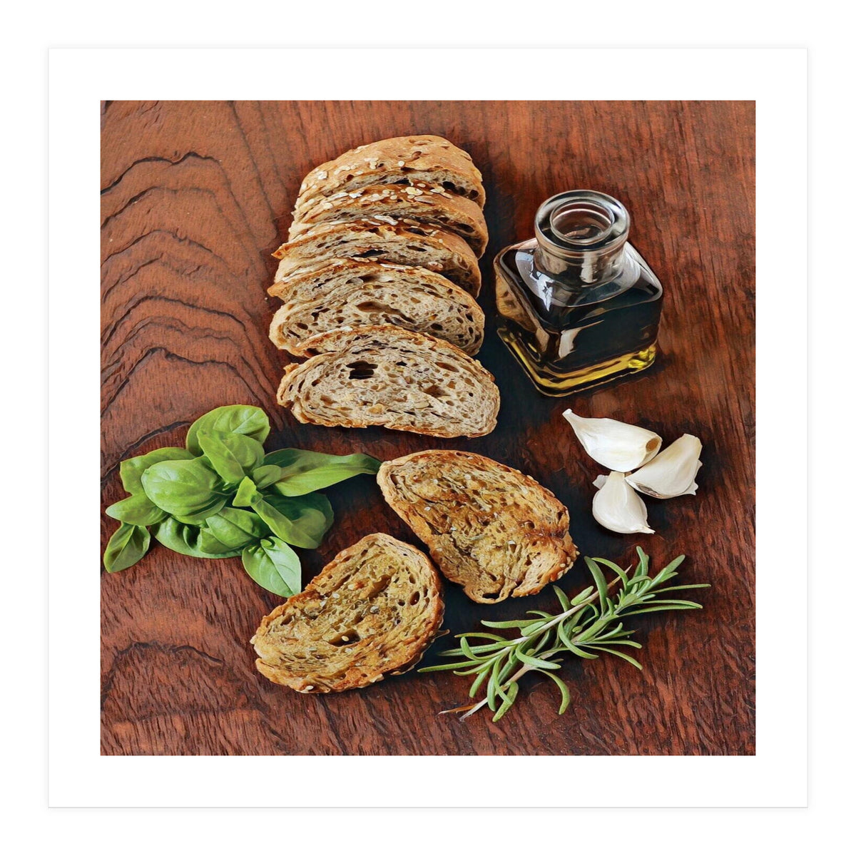 Bread, rosemary, basil and olive oil (Print Only)