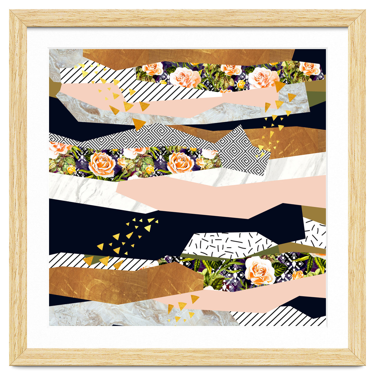 Collage of textured shapes and flowers