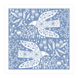 Doves And Flowers White On Blue (Print Only) thumbnail