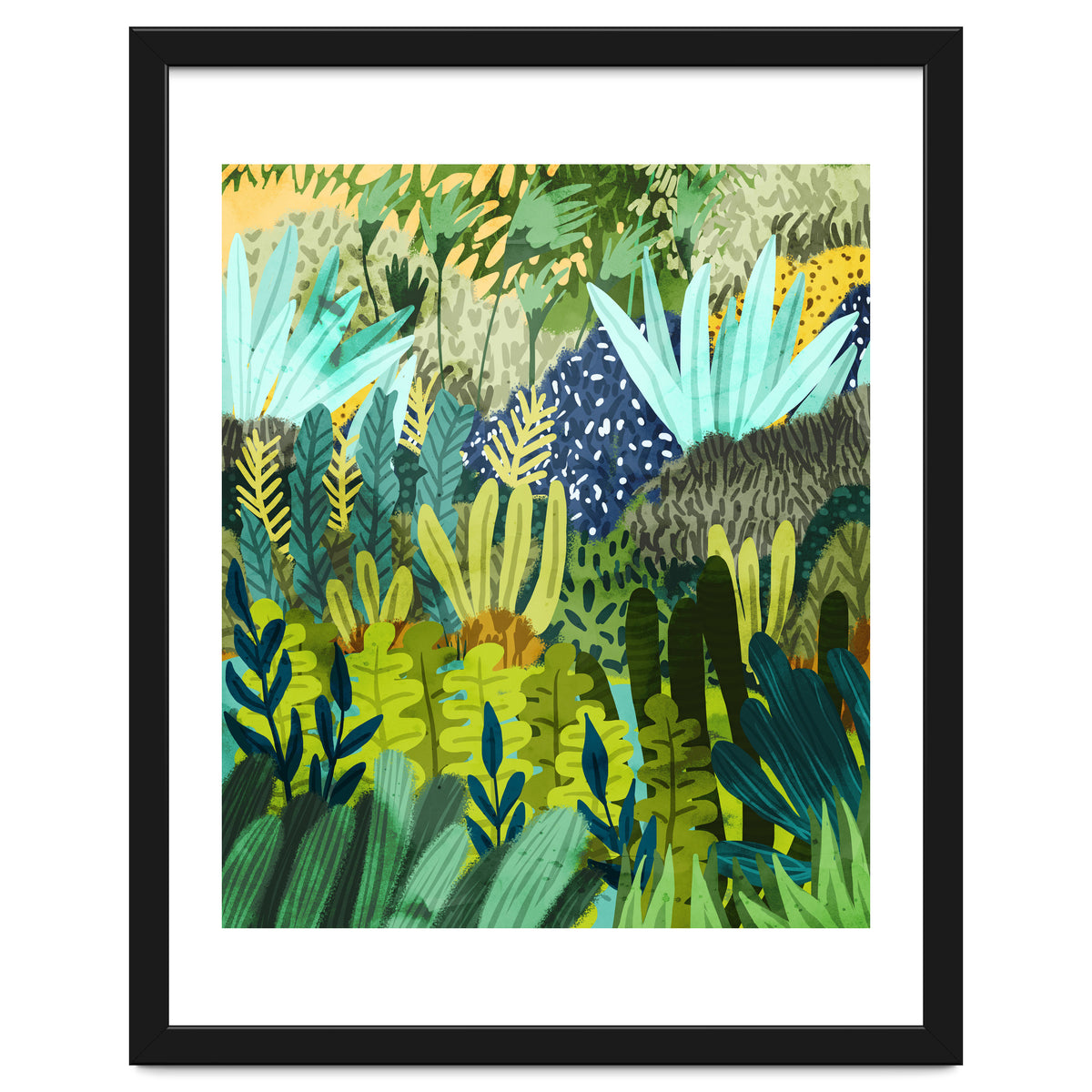 Wild Jungle Painting, Forest Dark Botanical Nature, Plants Tropical Eclectic Modern Illustration