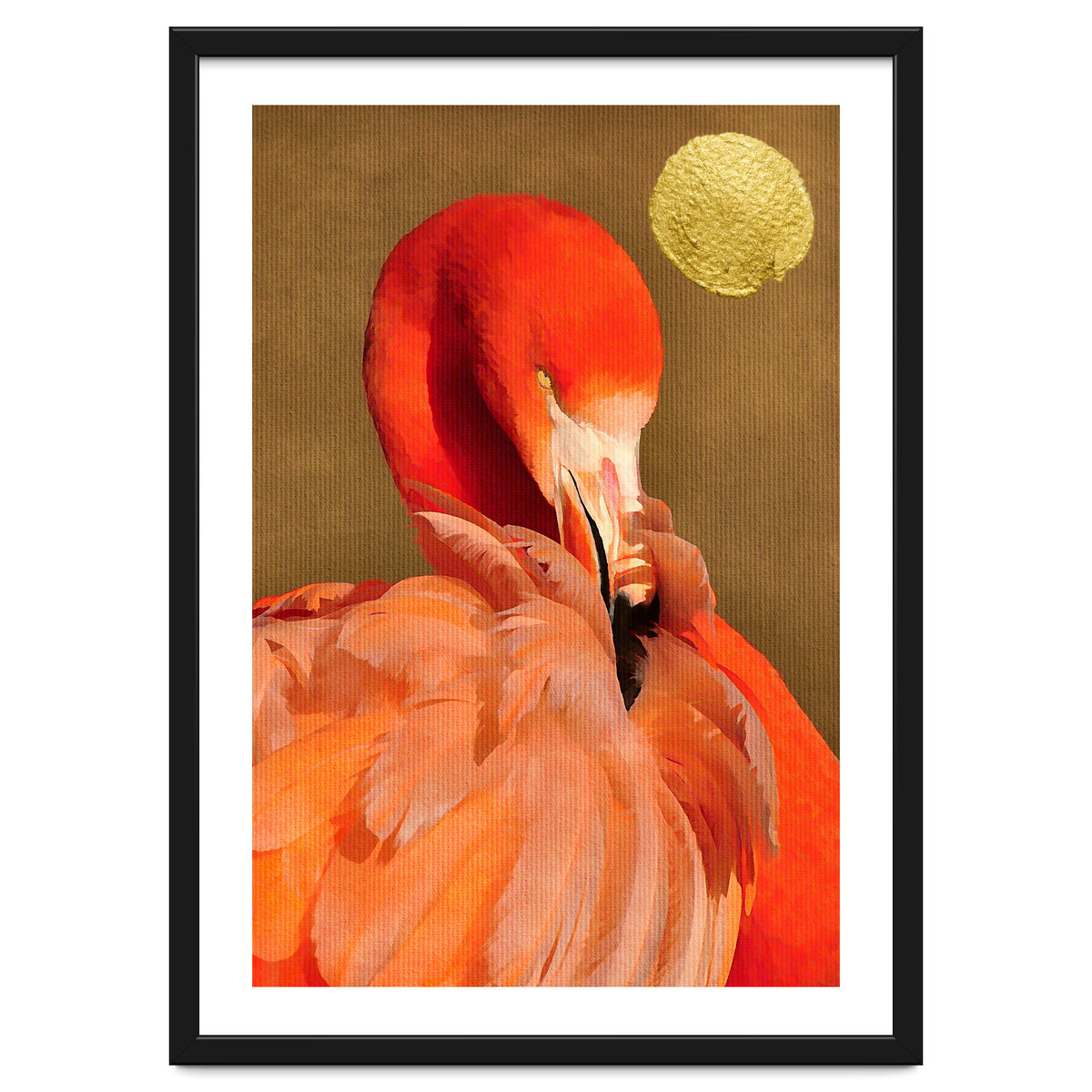 Flamingo With Golden Sun