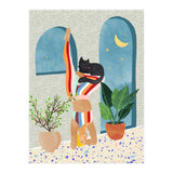Headstand, Cat Yoga, Active Woman Workout, Eclectic Colorful Pets Terrazzo (Print Only) thumbnail