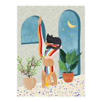 Headstand, Cat Yoga, Active Woman Workout, Eclectic Colorful Pets Terrazzo (Print Only)