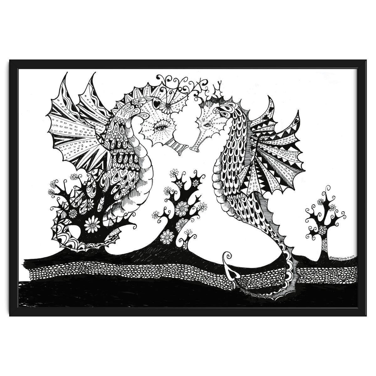 Seahorse Dragons Love Illustration