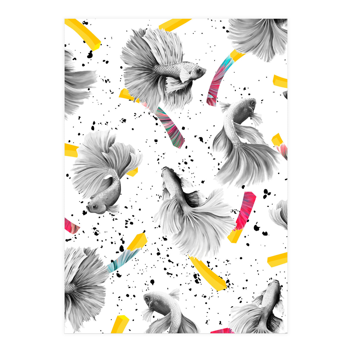 Fish & Chips, Eclectic Quirky Vintage British, French Fries Food Boho Illustration Graphic (Print Only)