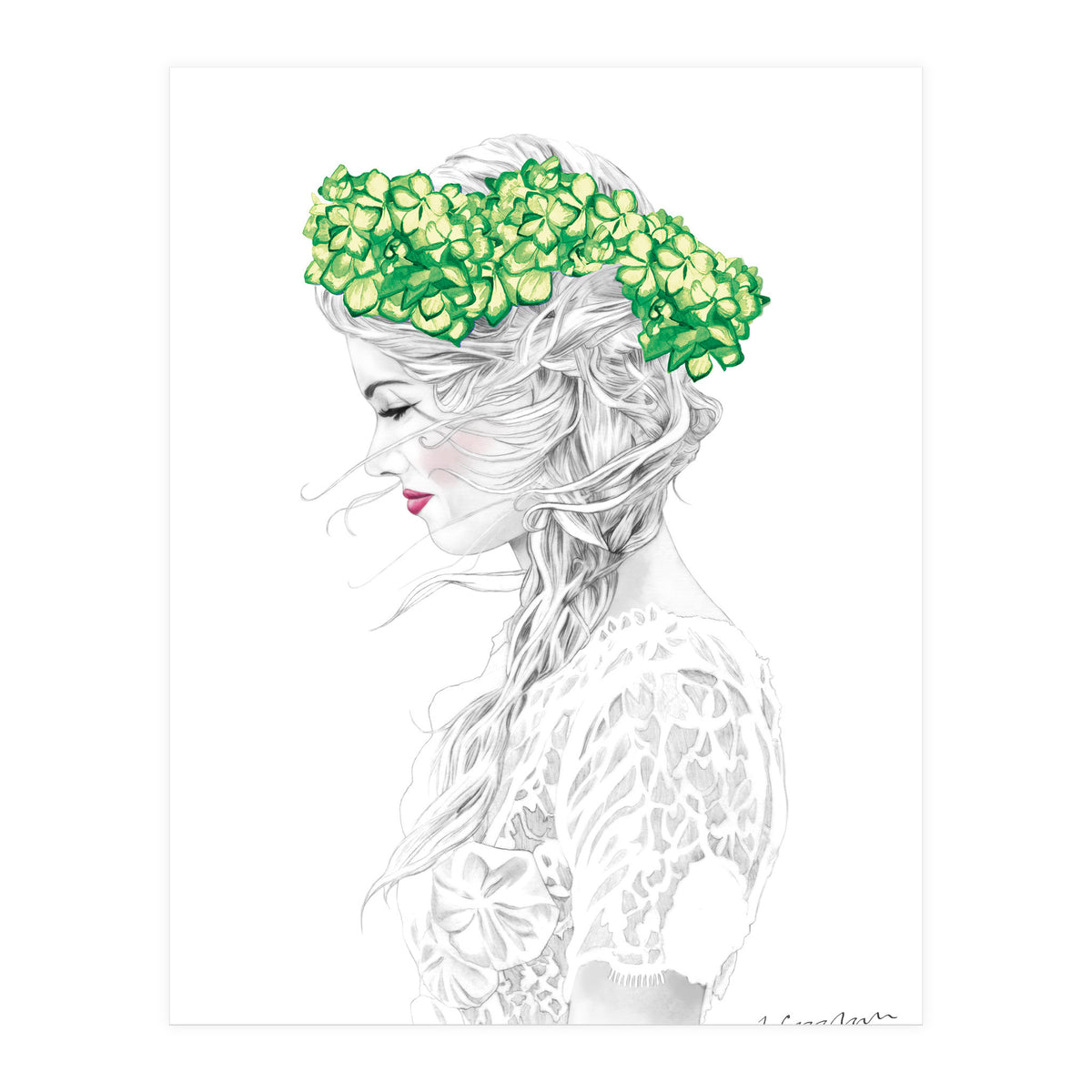 Green Hydrangea Girl (Print Only)