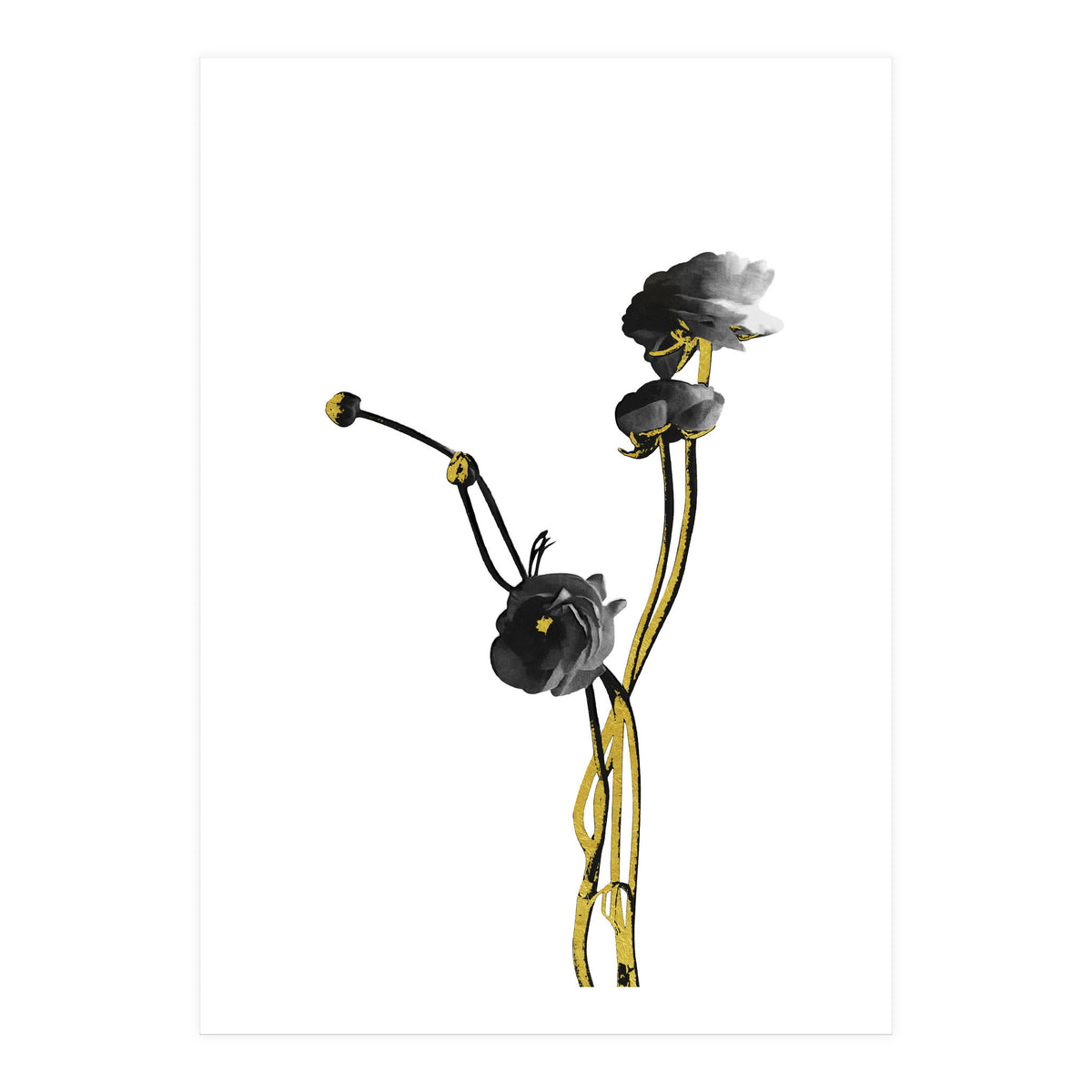 Flower Minimal Black And Gold 04 (Print Only)