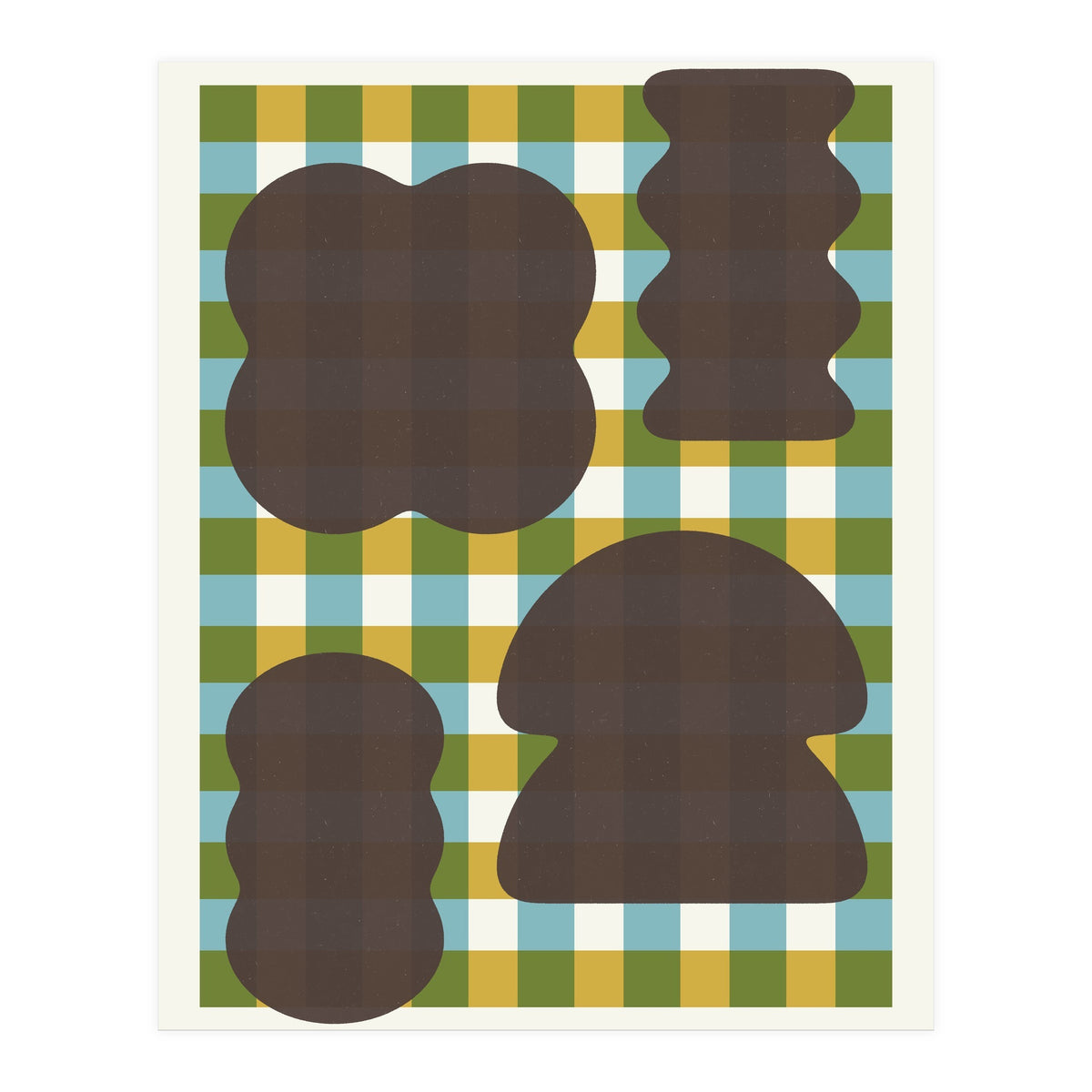 Funky Organic Shapes on a Plaid Background (Print Only)