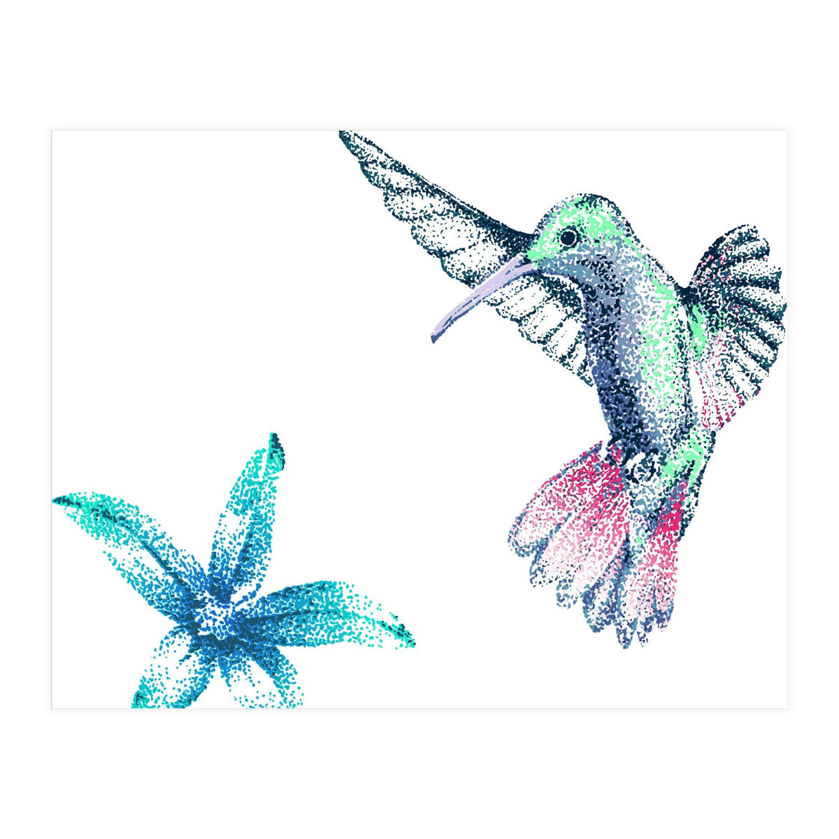 Green Hummingbird And Tropical Flower (Print Only)