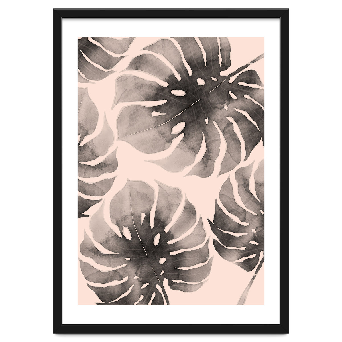 Monstera pink and gray watercolor