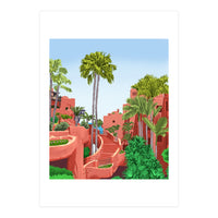 Tropical Architecture, Mexico Exotic Places Building Illustration Bohemian Painting Palm  (Print Only)