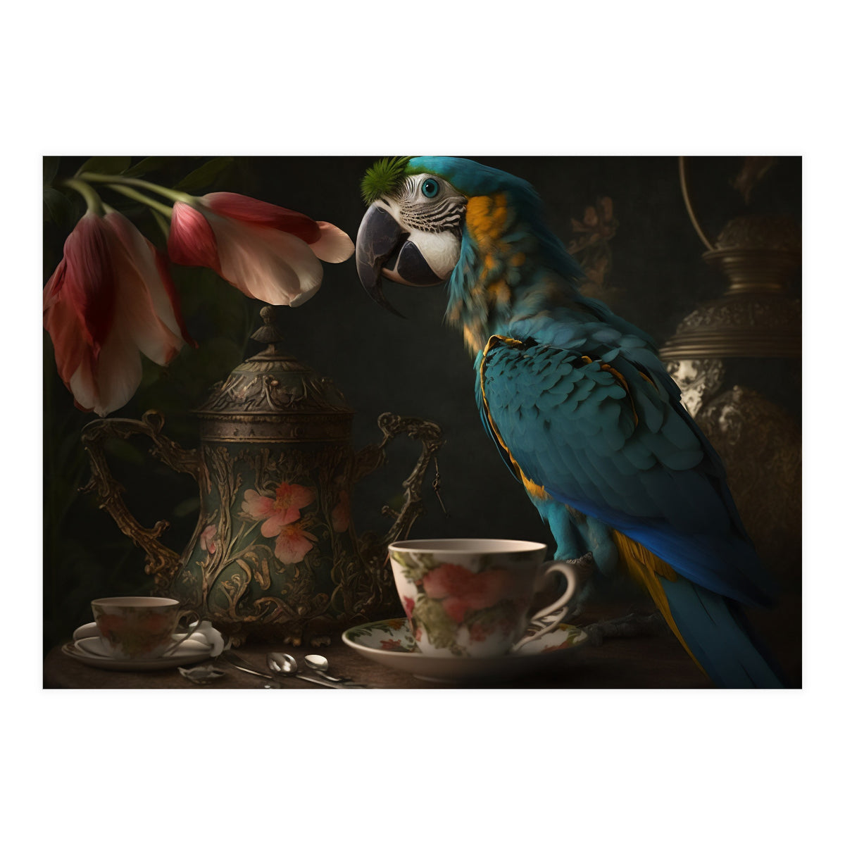 Parrot with a Tea Cup and Teapot (Print Only)