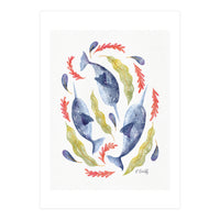 Swirling Narwhals | Blue (Print Only)