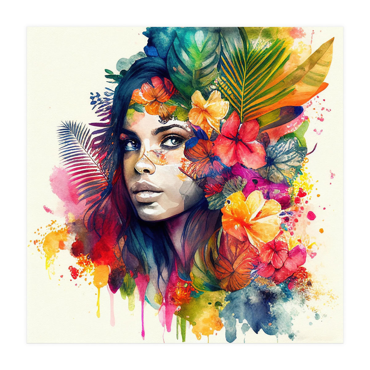 Watercolor Tropical Woman #17 (Print Only)