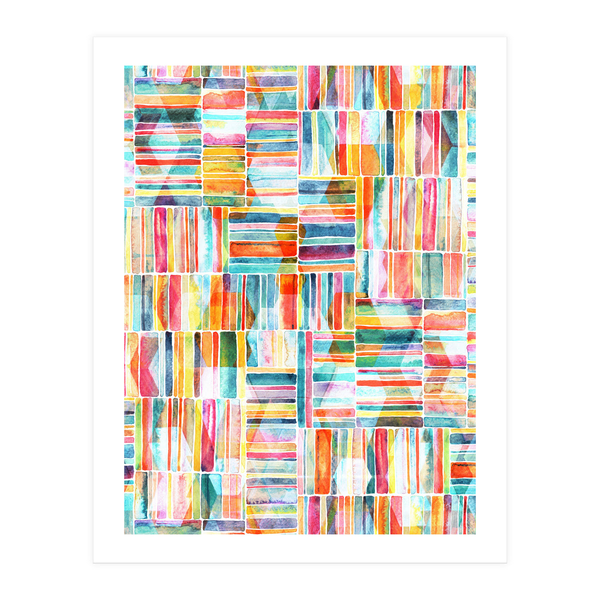 Summer Pastel Geometric and Striped Abstract on white (Print Only)