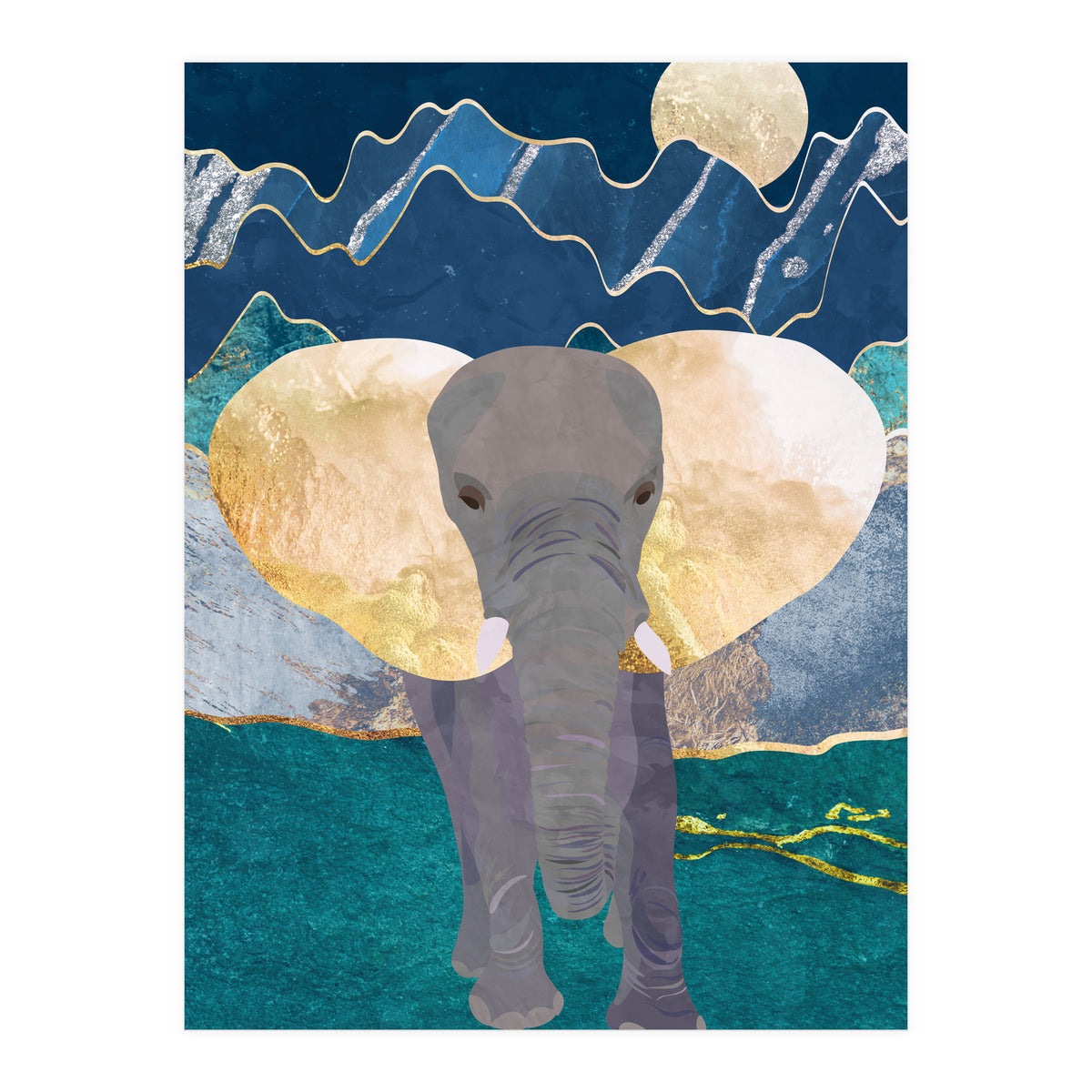 Elephant by the moonlit mountains (Print Only)