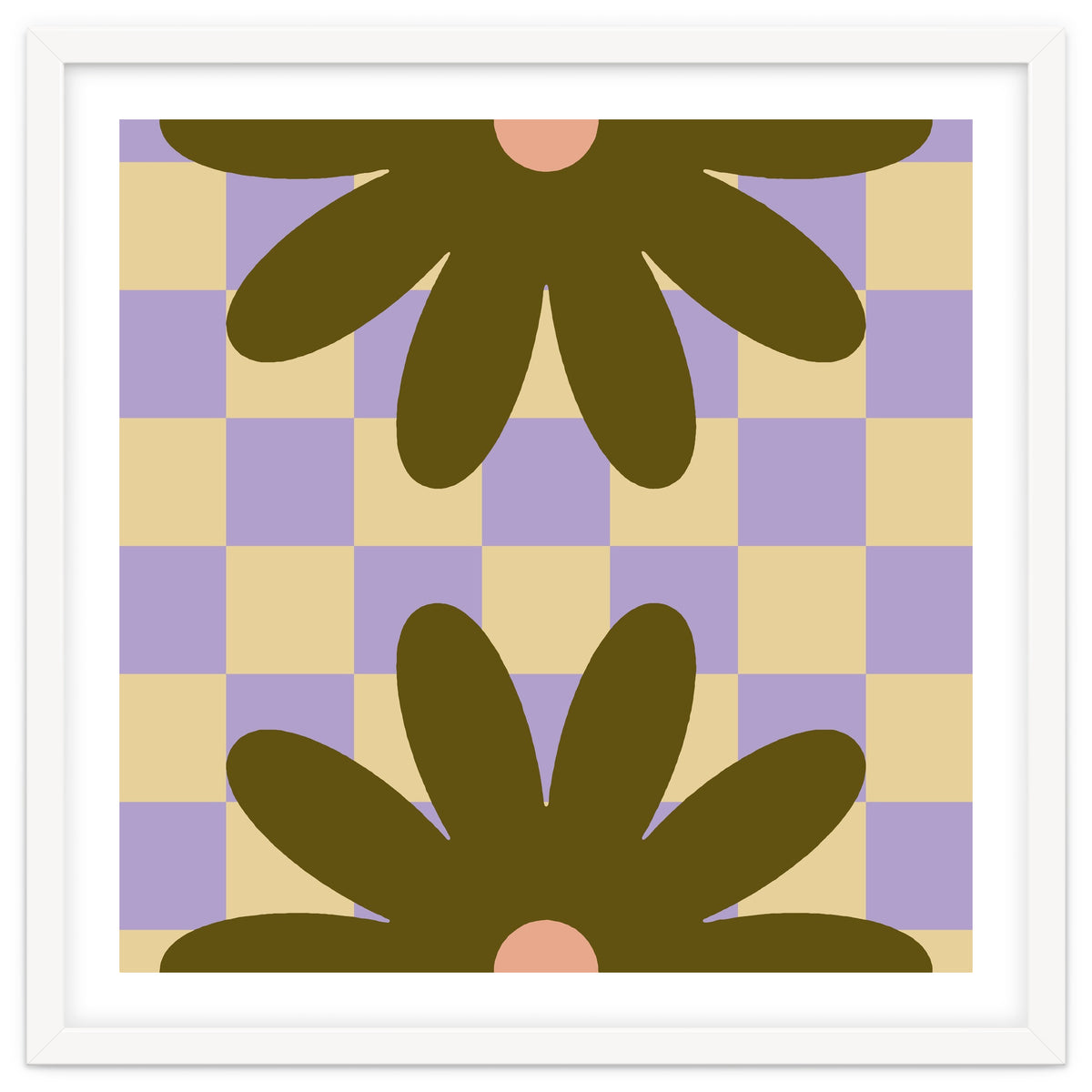 Retro Geometric Simple Flower on Checkerboard