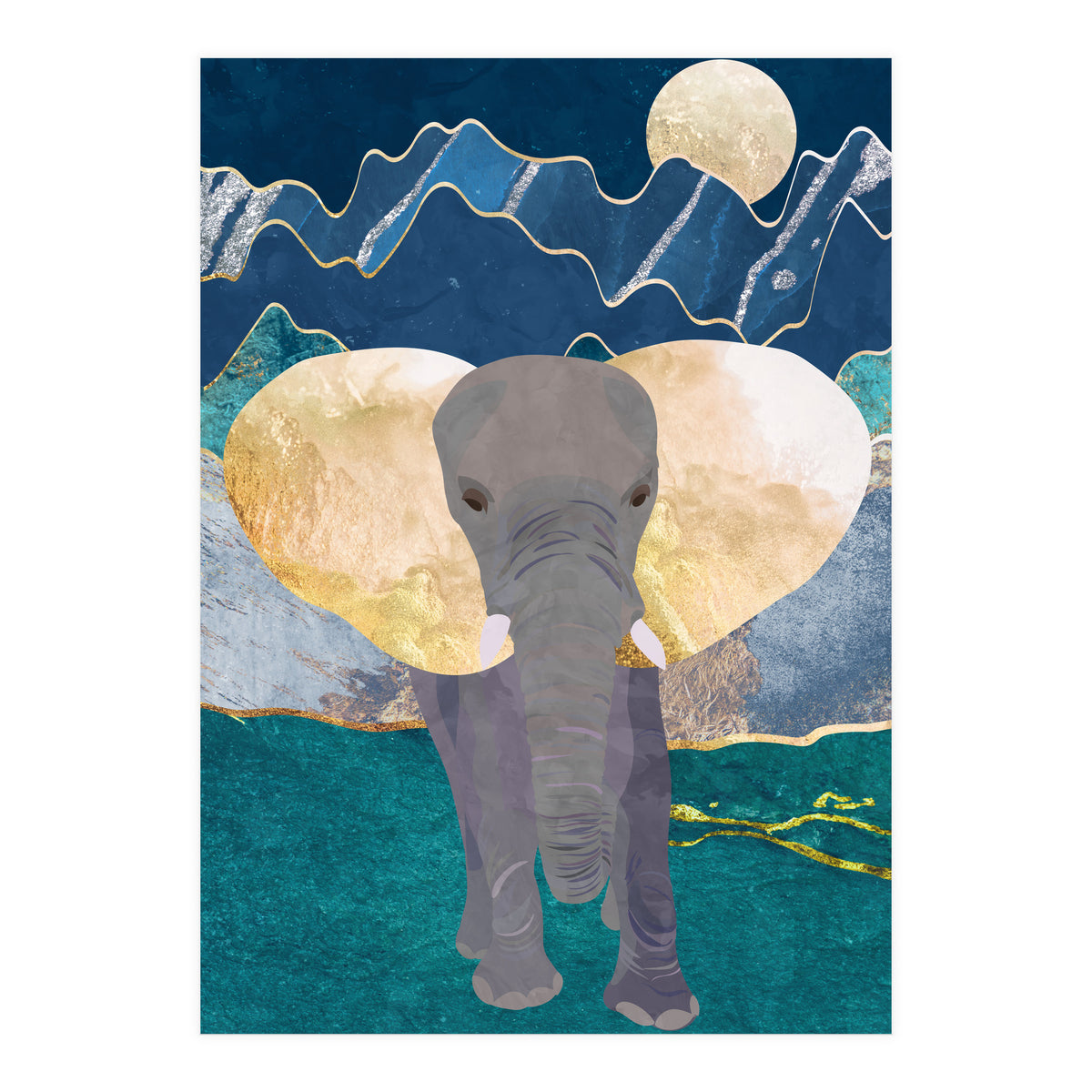 Elephant by the moonlit mountains (Print Only)