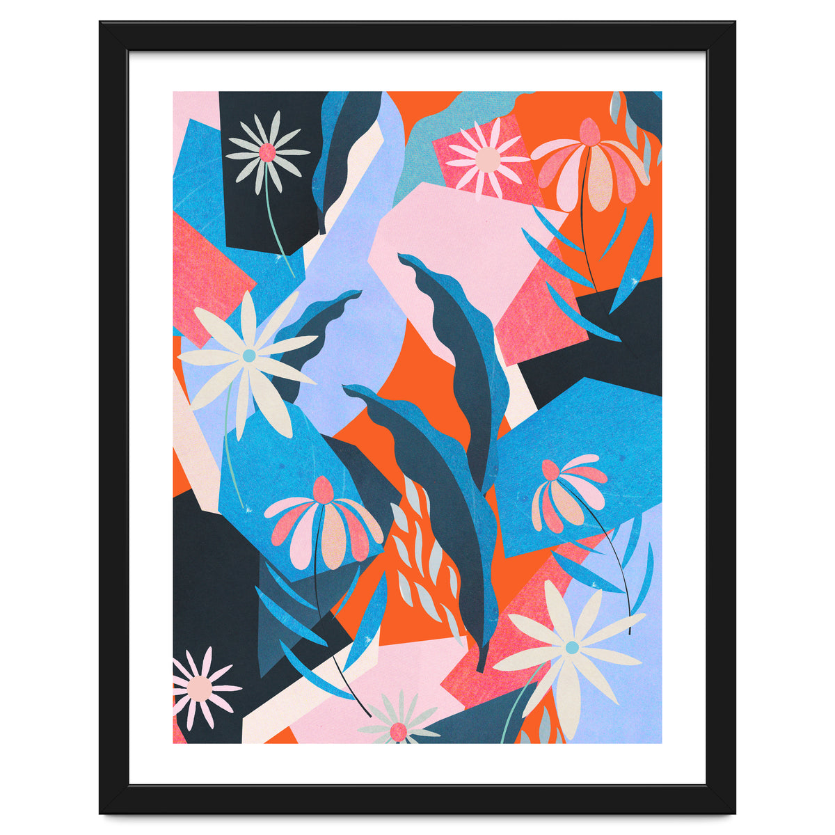 Blue, orange and pink