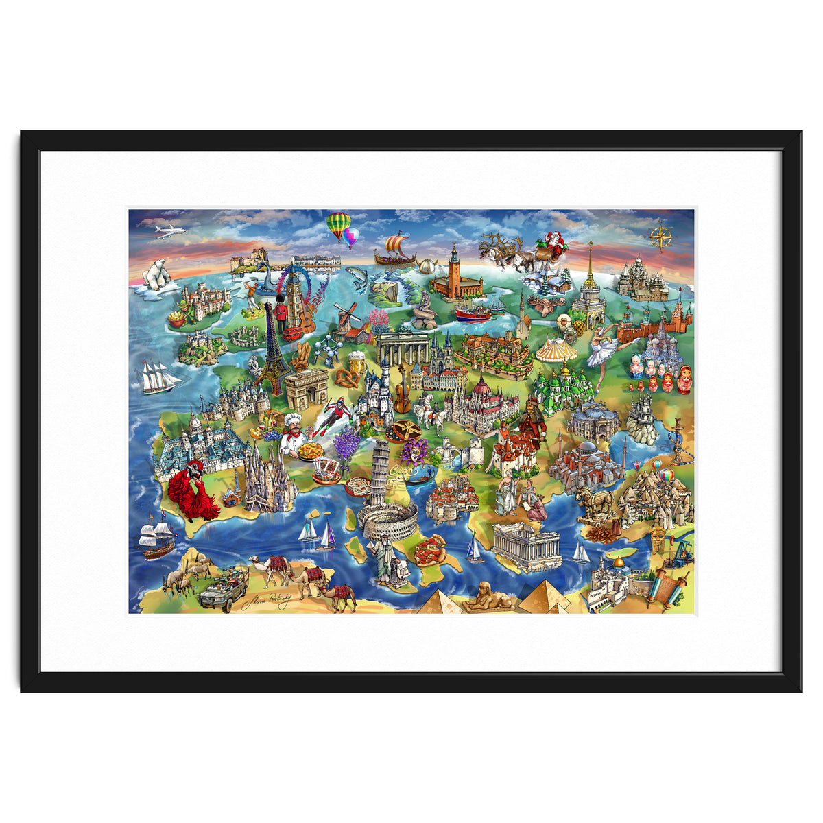 European World Wonders Illustrated Map