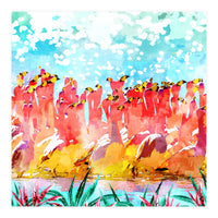 Save The Tropics Series Flamingo Flock Watercolor Painting (Print Only)